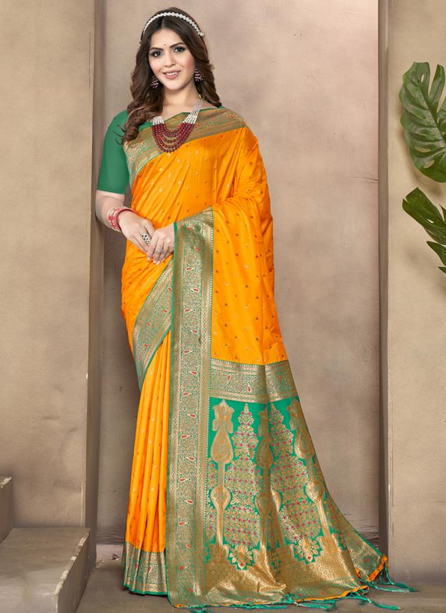 Silk Orange Party Wear Weaving Saree